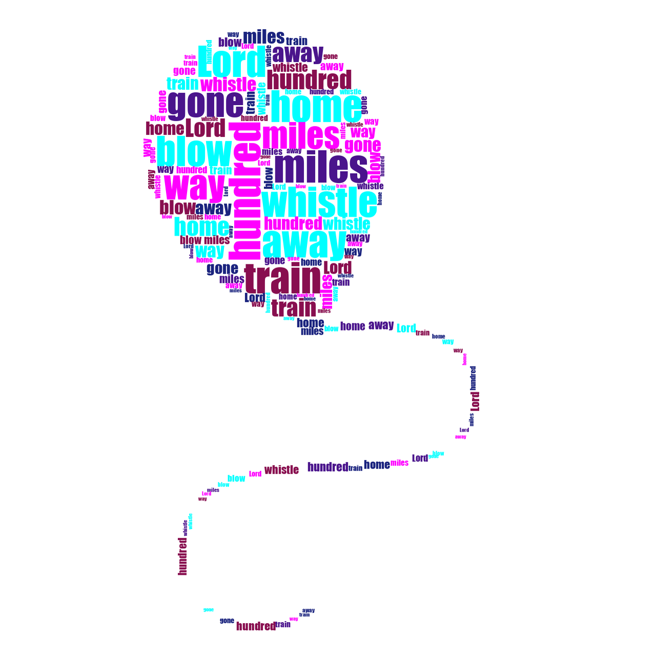 Balloon 500 Miles random color word cloud
