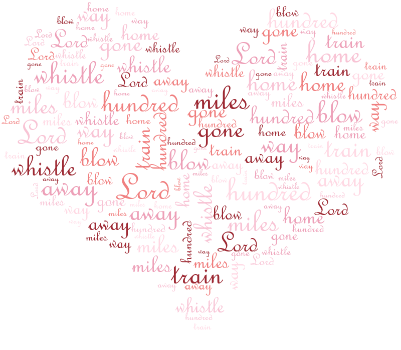 Heart2 500 Miles random color word cloud
