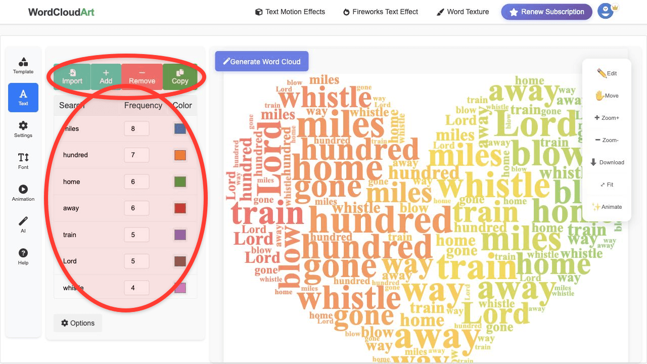 Text panel for preparing customer feedback keywords